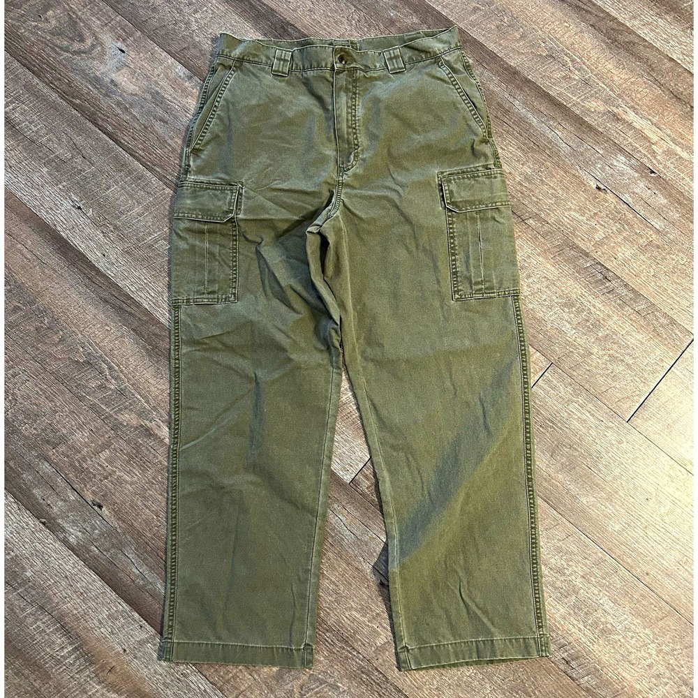 L.L.Bean Baggy Cargo Pants Men's Size 34x30 Olive Green 100% Cotton Hiking
